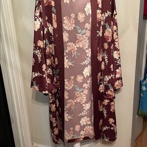 a new day Burgundy Floral Robe